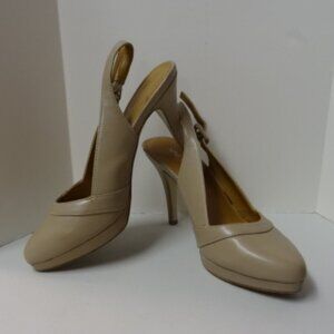 Nine West Tan/Cream Strapped High Heel Shoe, Size 6 1/2